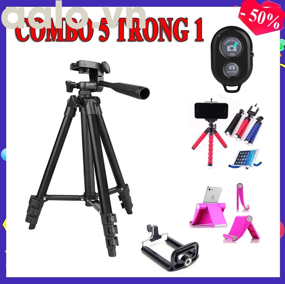 Bộ 1 Tripod TF-3110 kèm 1 Kẹp điện thoại và 1 Remote (Tặng Giá Đỡ Bạch Tuộc Đa Năng)