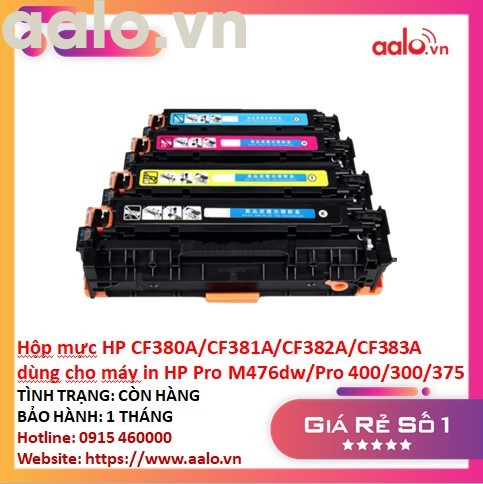 Hộp mực HP CF380A/CF381A/CF382A/CF383A dùng cho máy in HP Pro M476dw/Pro 400/300/375/475/451n/CP2025/2020 - aalo.vn