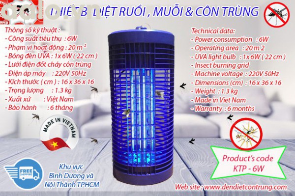 Thiết bị diệt muỗi độc quyền KTP - 6W, lưới điện