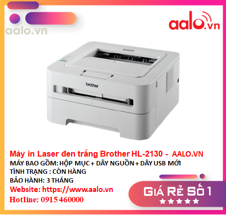 Máy in Laser đen trắng Brother HL-2130 - Khổ A4 ( kèm hộp mực ,  dây nguồn , dây USB mới ) - aalo.vn