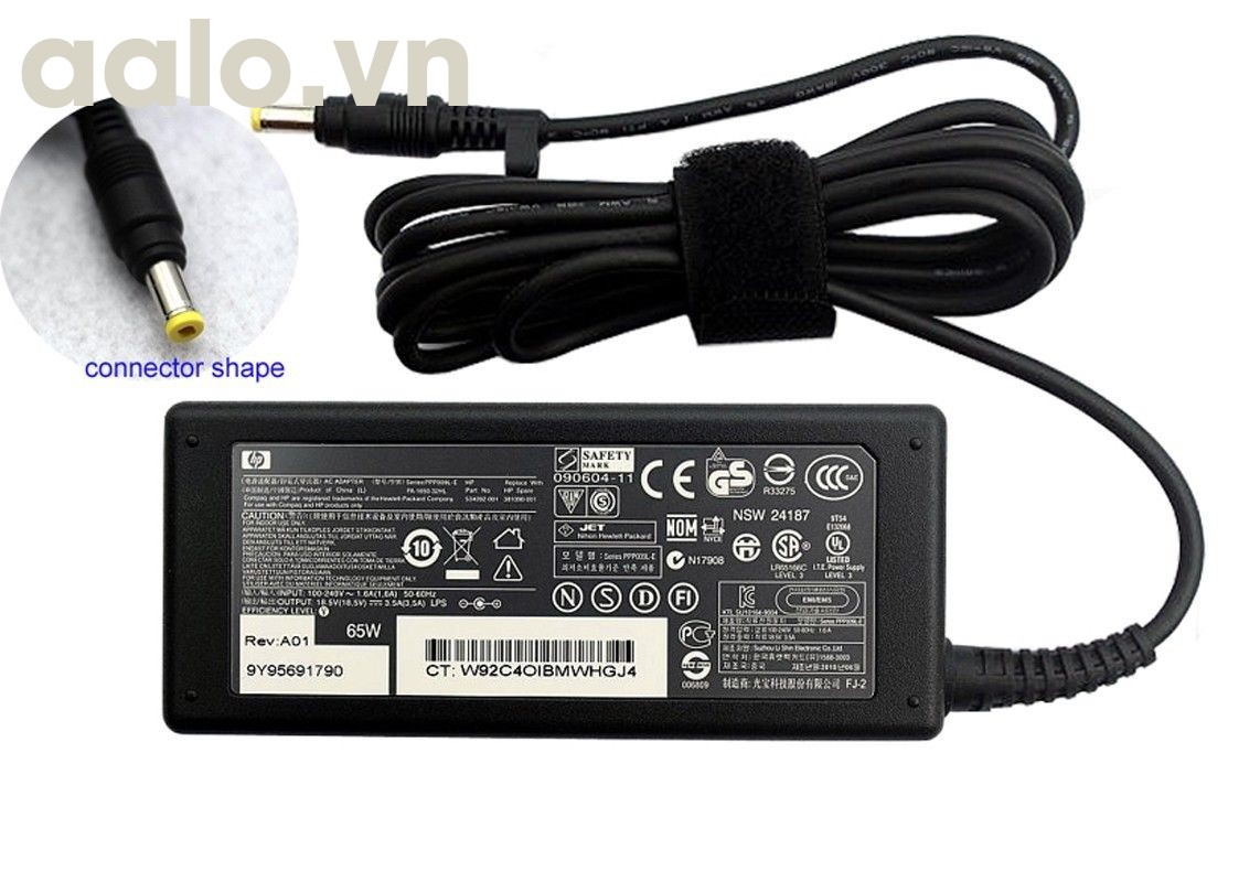 Sạc laptop HP Pavilion DV1000, DV1300, DV1400, DV1500, DV2000, DV4000, DV5000, ZT3000, ZE2000, ZE4900 (18.5V – 3.5A, Đầu vàng)