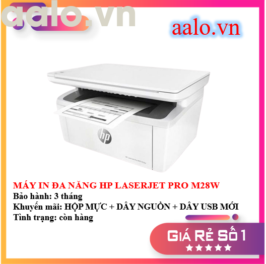 MÁY IN ĐA NĂNG HP LASERJET PRO M28W - KÈM HỘP MỰC , DÂY NGUỒN , DÂY USB MỚI - AALO.VN