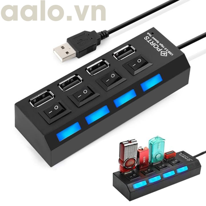 Hub chia 4 cổng USB có công tắc chính hãng - aalo.vn