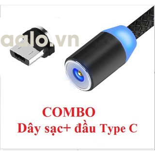 Cáp sạc từ hút nam châm 3 đầu - Dây dù - xoay 360 độ có LED cao cấp-aalo.vn