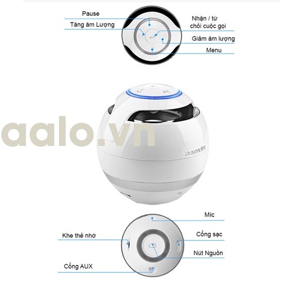 Loa Mini Trứng Bluetooth 360 Di Động Quả Cầu Tròn Hỗ Trợ Cắm Thẻ Nhớ Độc Đáo-aalo.vn