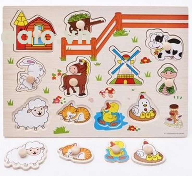  Đồ chơi bảng ghép gỗ bằng tiếng anh nhiều hình có núm gỗ phát triển tư duy cho bé - aalo.vn