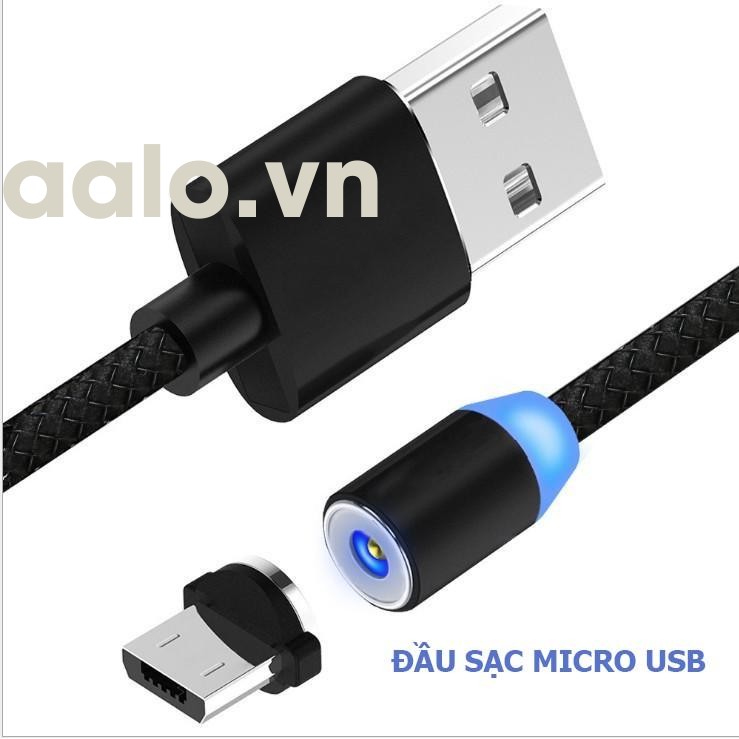 [COMBO 1 DÂY+3 ĐẦU SẠC] Cáp sạc từ hút nam châm đầu Iphone- micro USB - Type C - Dây dù - xoay 360 độ có LED cao cấp