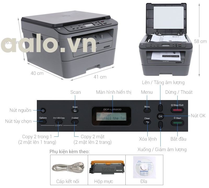Máy In Laser Trắng Đen Brother đa năng DCP-L2520D - aalo.vn
